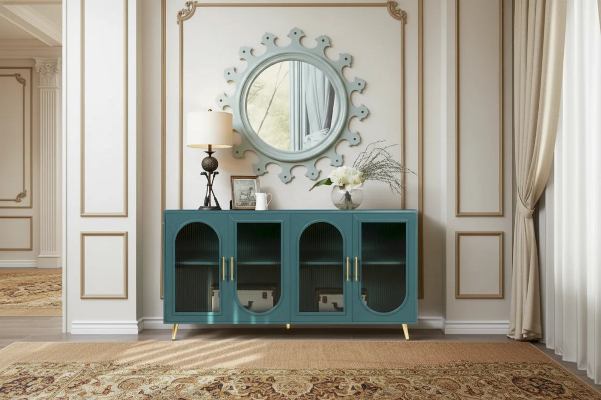 Wood TV Stand with Storage Cabinet & Adjustable Shelves