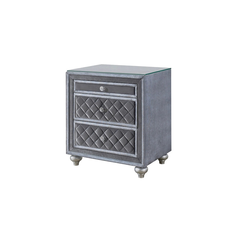 Comodino Glam con 3 cassetti in velluto