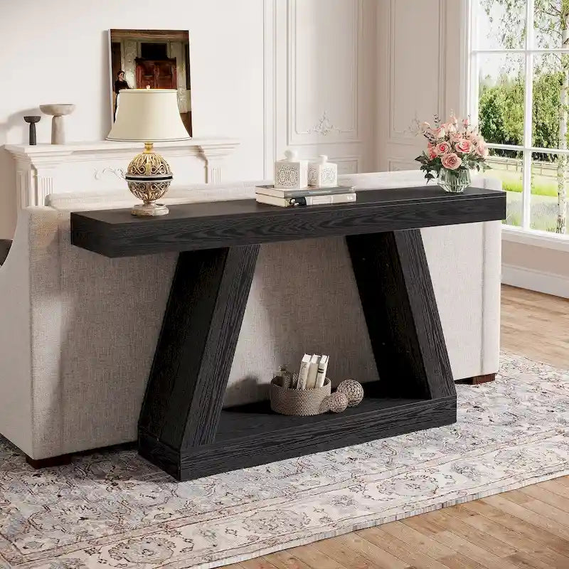 Tavolo Consolle da Ingresso Stile Rustico da 55 Pollici con Contenitore
