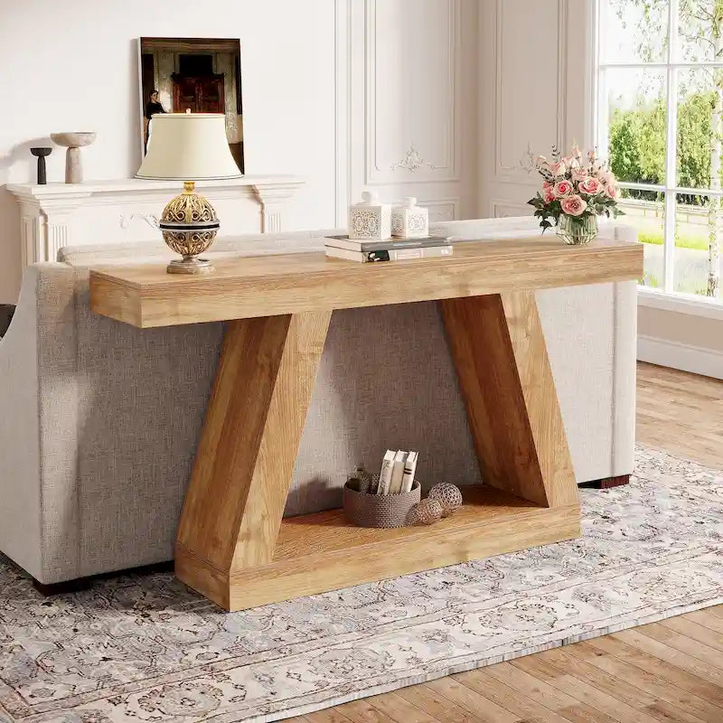 Tavolo Consolle da Ingresso Stile Rustico da 55 Pollici con Contenitore