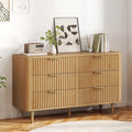 Comodino a 6 cassetti in legno con pannello scanalato a onda