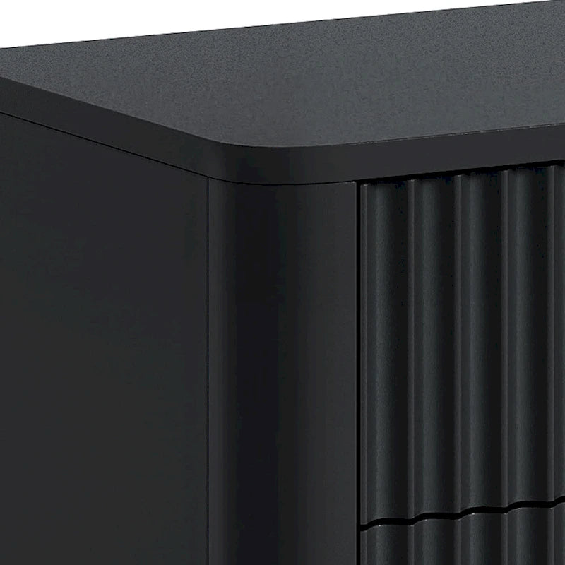 Comodino a 6 cassetti in legno con pannello scanalato a onda