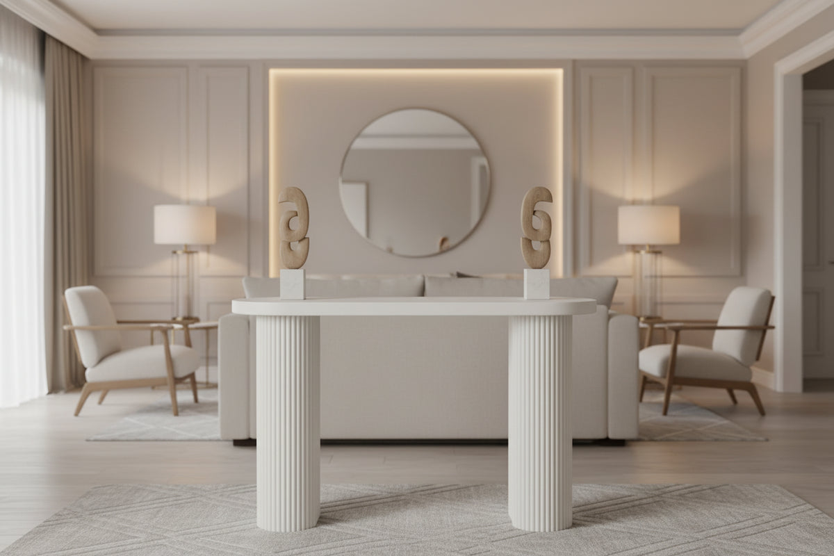 Metal Handmade Oval Console Table with Ribbed Legs - White - Roche River Decor