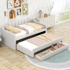 Divano letto imbottito singolo con letto estraibile e tre cassetti