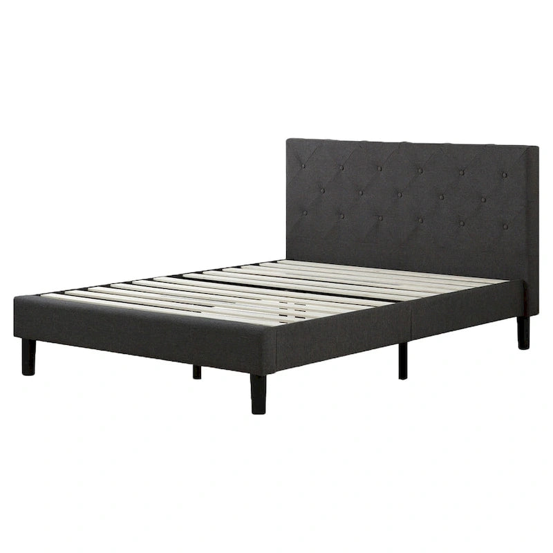 Letto a piattaforma imbottito in grigio scuro con cuciture a diamante