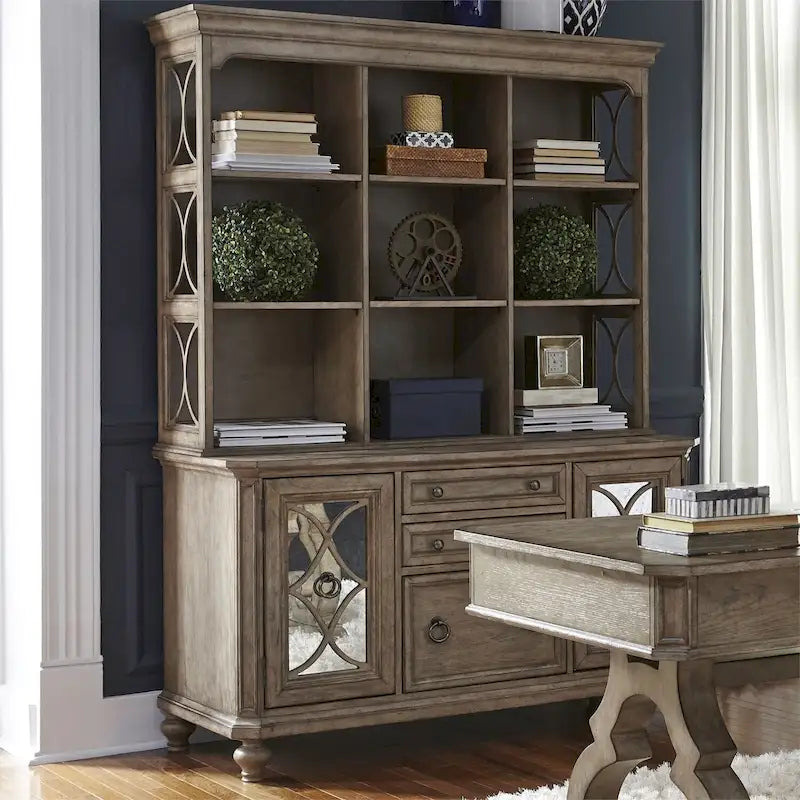Credenza con Sopralzo Semplicemente Elegante nei Toni del Bianco, Marrone e Tortora Melange