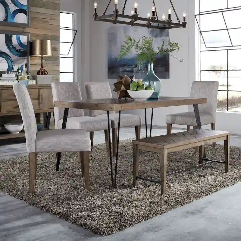 Tavolo con gambe rettangolari Rustic Caramel con venature a sega - Grigio
