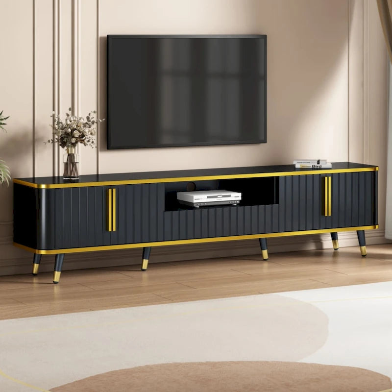 Mobile TV Minimalista di Lusso con Ripiano Aperto per TV Fino a 85 Pollici, Centro Intrattenimento con Armadietti e Cassetti