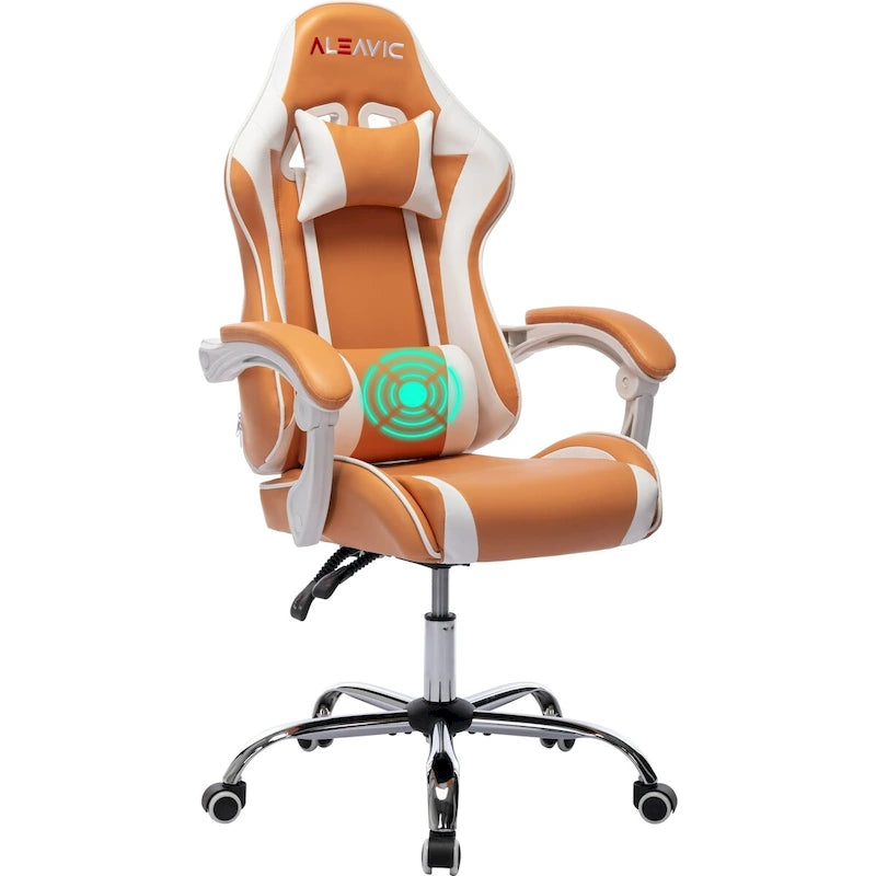 Sedia da Gaming Stile Racing, Sedia da Ufficio da Gaming Regolabile in Altezza in Pelle PU con Poggiatesta e Supporto Massaggiante Lombare