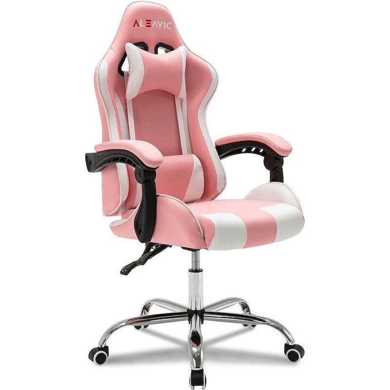Sedia da Gaming Stile Racing, Sedia da Ufficio da Gaming Regolabile in Altezza in Pelle PU con Poggiatesta e Supporto Massaggiante Lombare