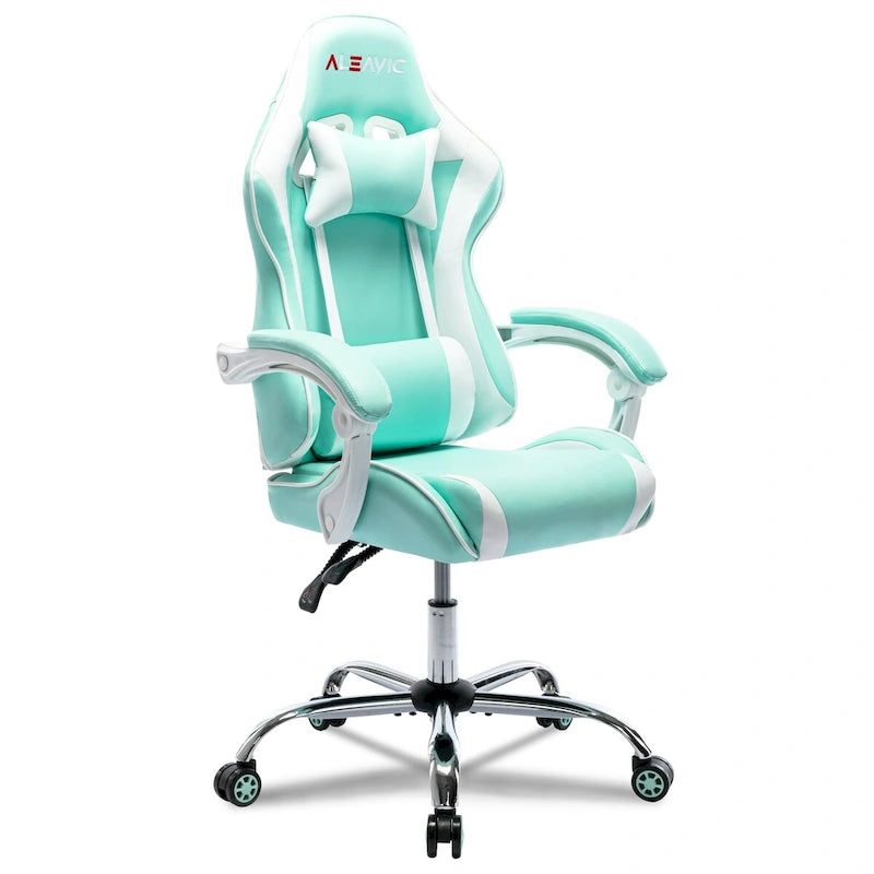 Sedia da Gaming Stile Racing, Sedia da Ufficio da Gaming Regolabile in Altezza in Pelle PU con Poggiatesta e Supporto Massaggiante Lombare