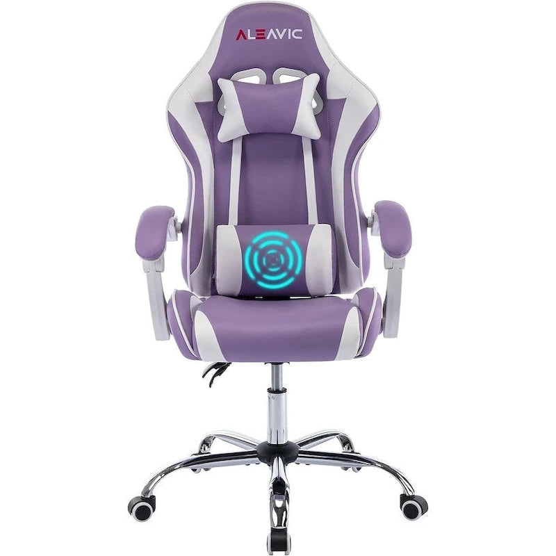 Sedia da Gaming Stile Racing, Sedia da Ufficio da Gaming Regolabile in Altezza in Pelle PU con Poggiatesta e Supporto Massaggiante Lombare