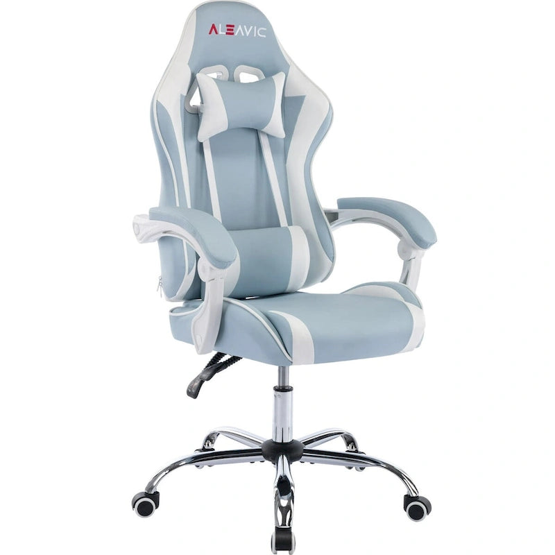 Sedia da Gaming Stile Racing, Sedia da Ufficio da Gaming Regolabile in Altezza in Pelle PU con Poggiatesta e Supporto Massaggiante Lombare