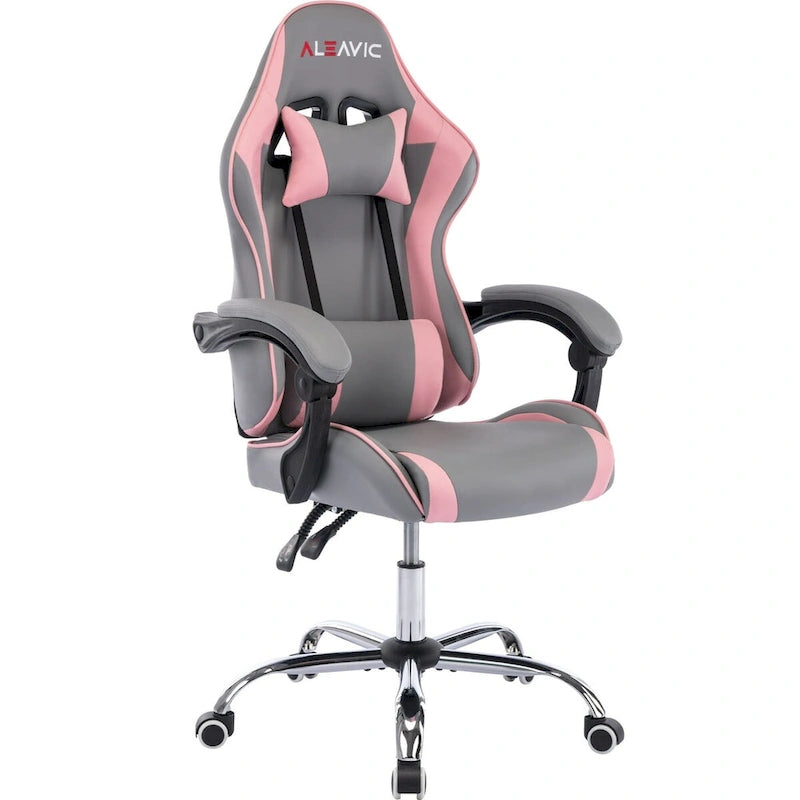 Sedia da Gaming Stile Racing, Sedia da Ufficio da Gaming Regolabile in Altezza in Pelle PU con Poggiatesta e Supporto Massaggiante Lombare