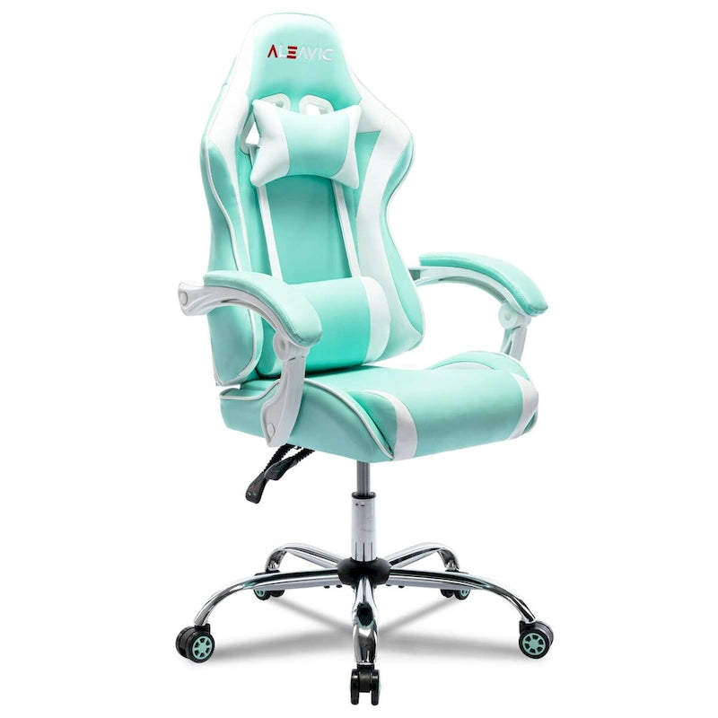 Sedia da Gaming Stile Racing, Sedia da Ufficio da Gaming Regolabile in Altezza in Pelle PU con Poggiatesta e Supporto Massaggiante Lombare